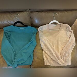 Zenana Outfitters Teal Ribbed Top and Los Serein sheer Sleeve sweater